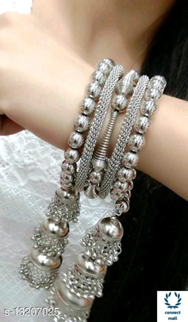 Samridhi DC Oxidised Silver Adjustable Bracelet Bangles - Adjustable, Silver, Artificial Beads, Bangle Style